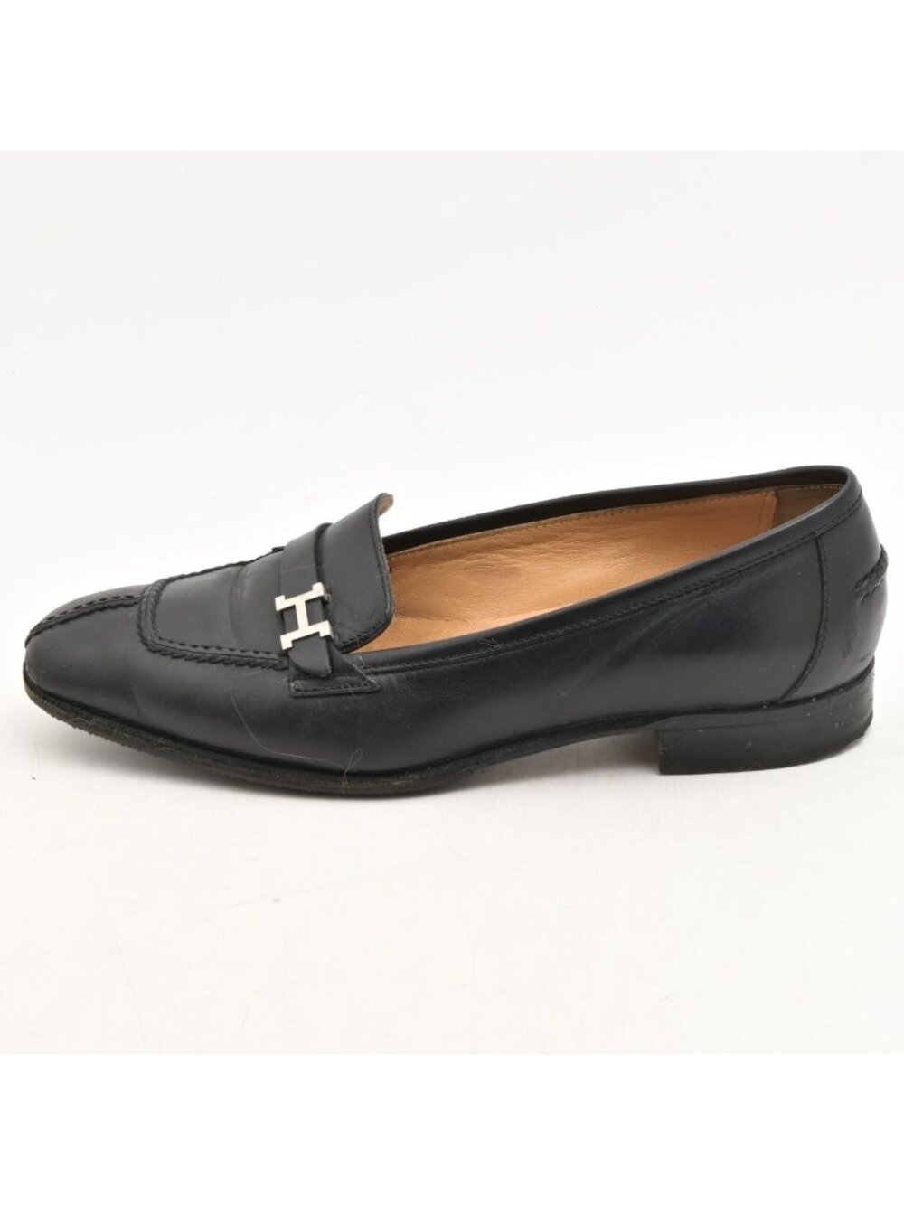 Hermes Loafers Black Silver H Leather